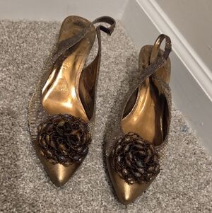 J.Renee Bronze Slingback Heels with Beaded Accent